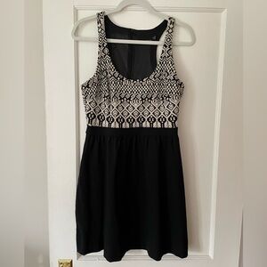 Cynthia Rowley Black and Cream Patterned Midi Dress